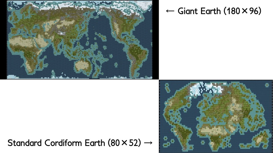 Giant EarthとStandard Cordiform Earthとの比較